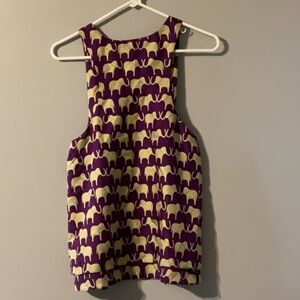 Wren Size Small Purple and Cream Elephant Print Tank Top